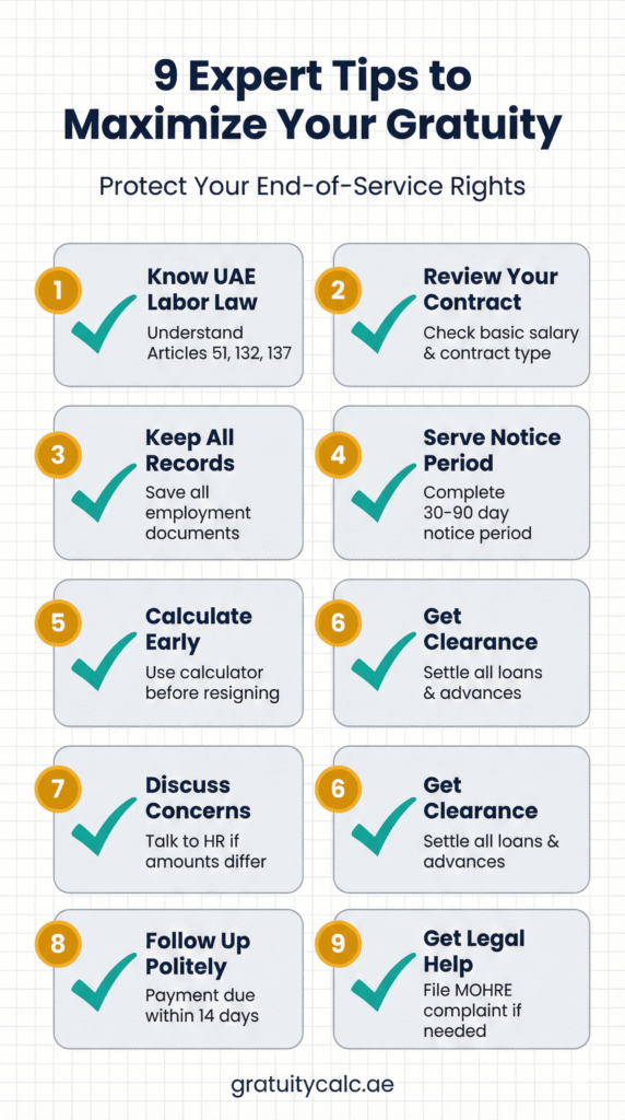 9 expert tips to maximize your gratuity in UAE - protect your end of service benefits